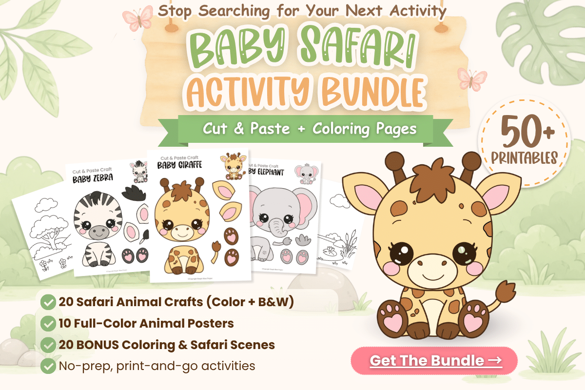 Baby Safari Activity Bundle printable featuring the baby giraffe craft
