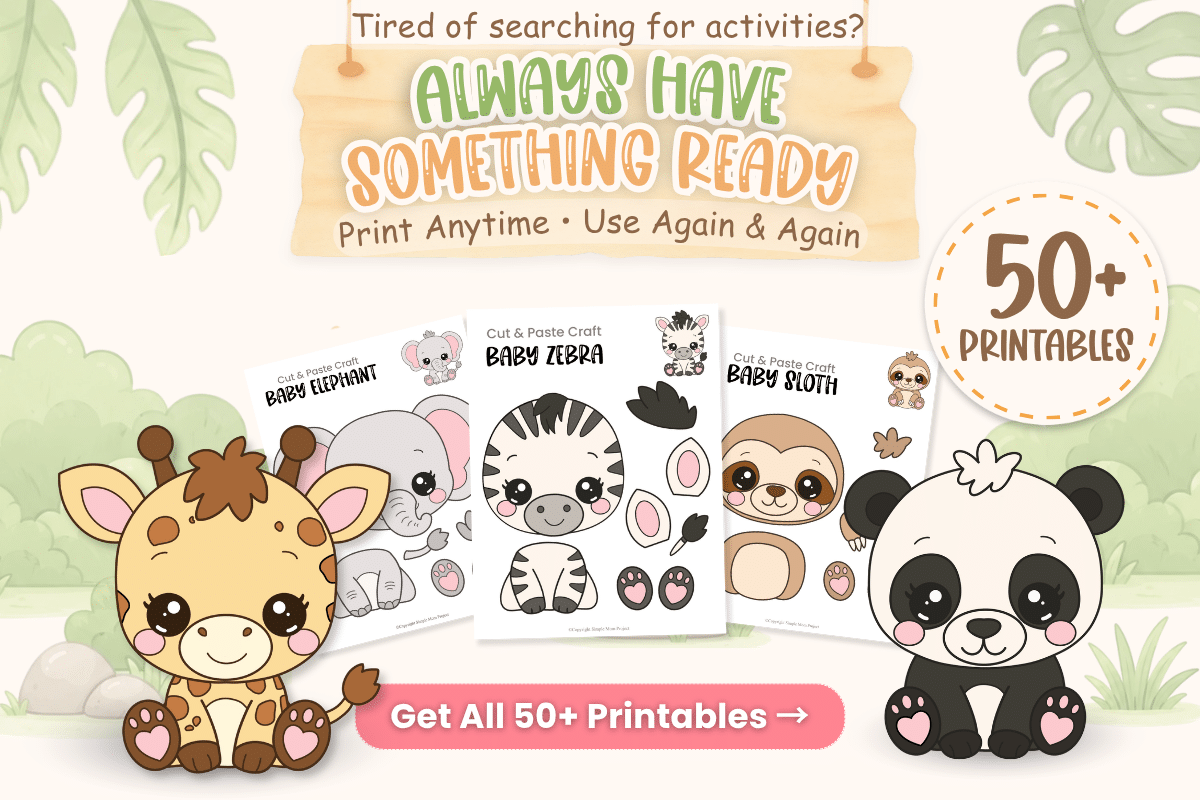 Baby Safari Activity Bundle printable with baby panda craft templates