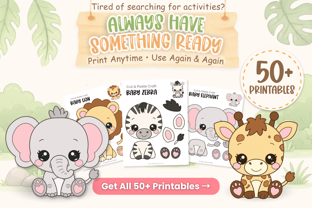 Baby Safari Activity Bundle printable with baby giraffe craft templates