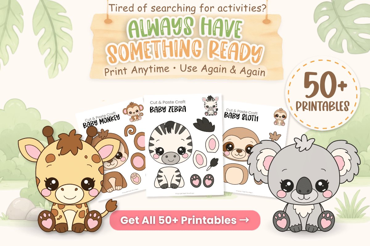 Baby Safari Activity Bundle printable with baby koala craft templates