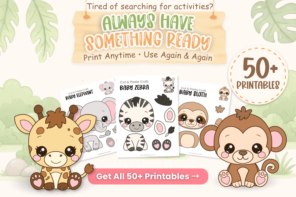 Baby Safari Activity Bundle printable with baby monkey craft templates