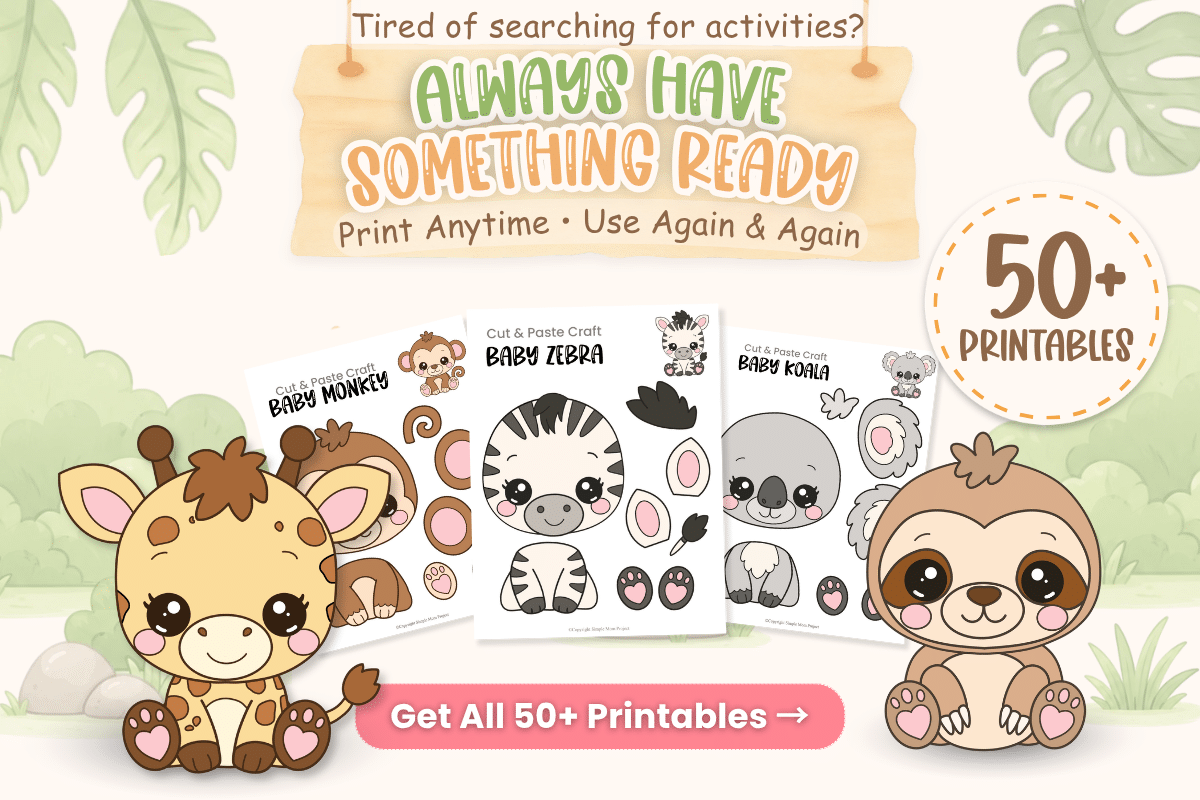 Baby Safari Activity Bundle printable with baby sloth craft templates