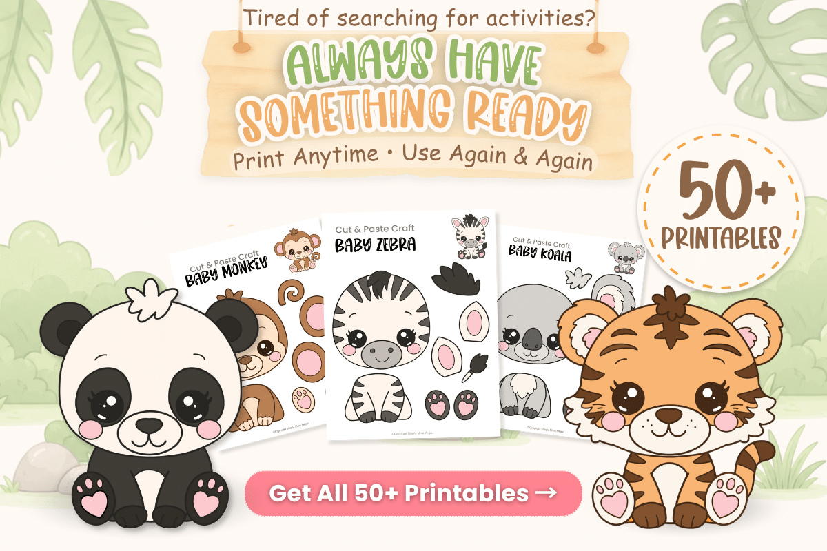 Baby Safari Activity Bundle printable with baby tiger craft templates