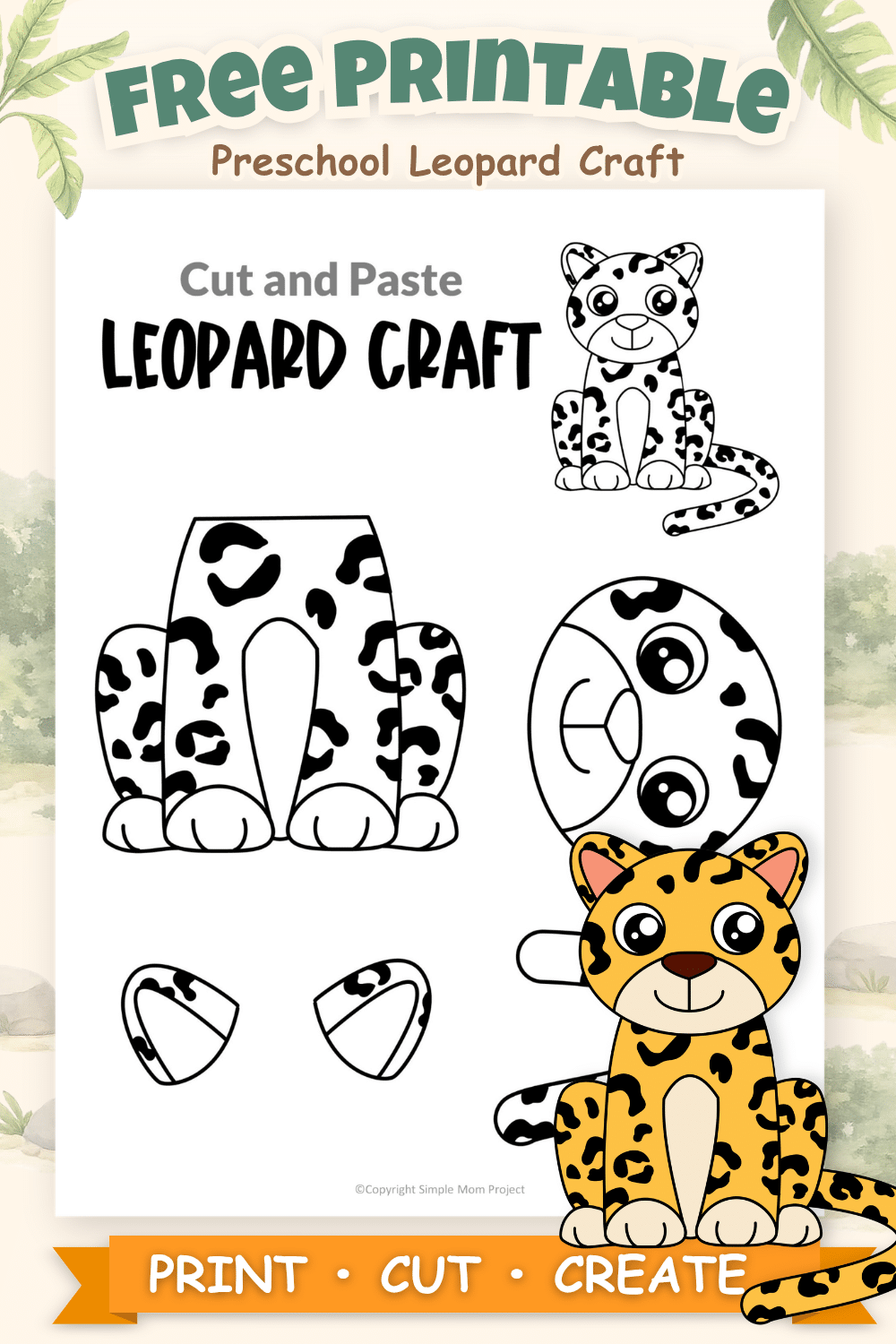 Free printable leopard cut and paste craft activity for preschool
