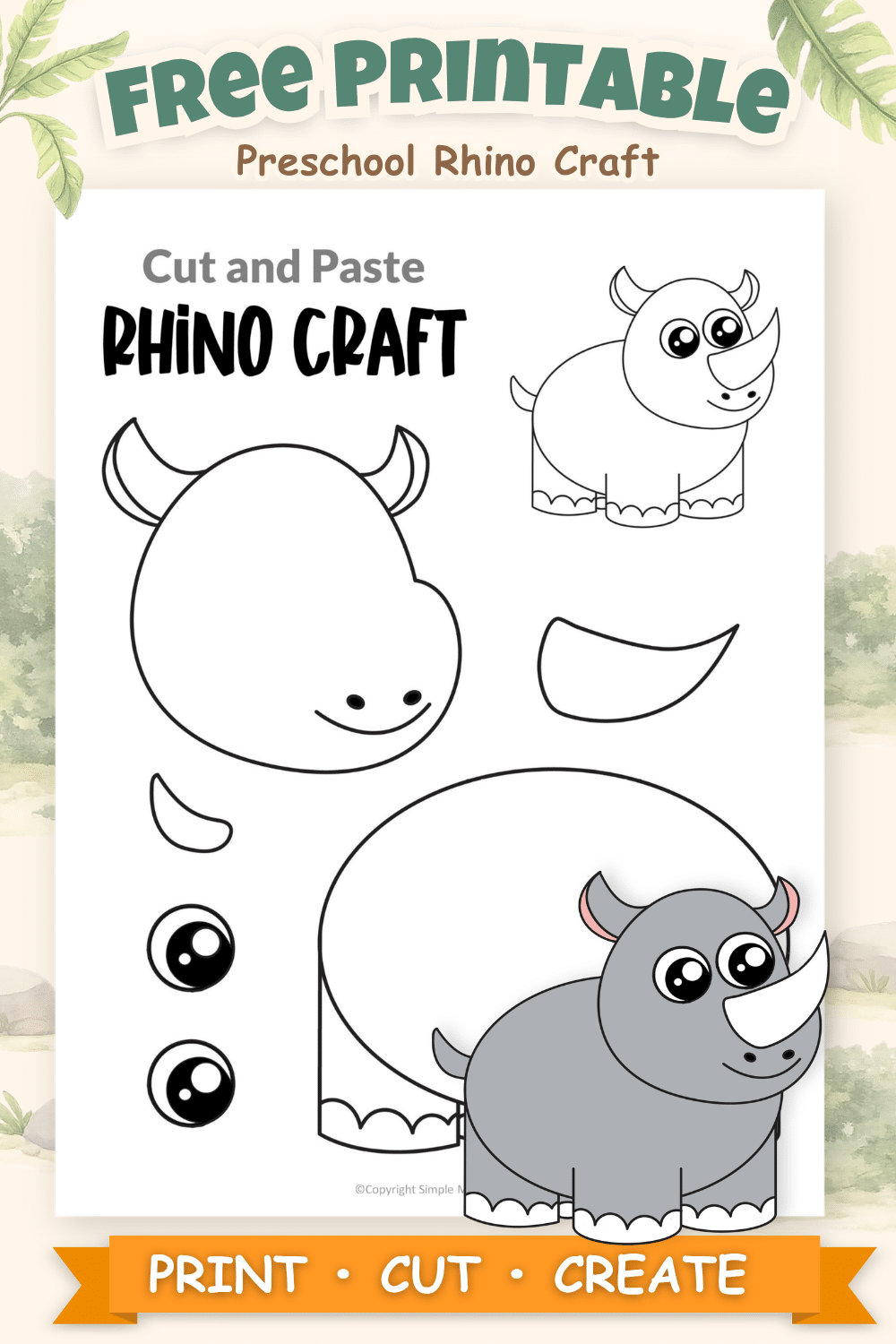 Free printable monkey cut and paste craft for preschool and kindergarten