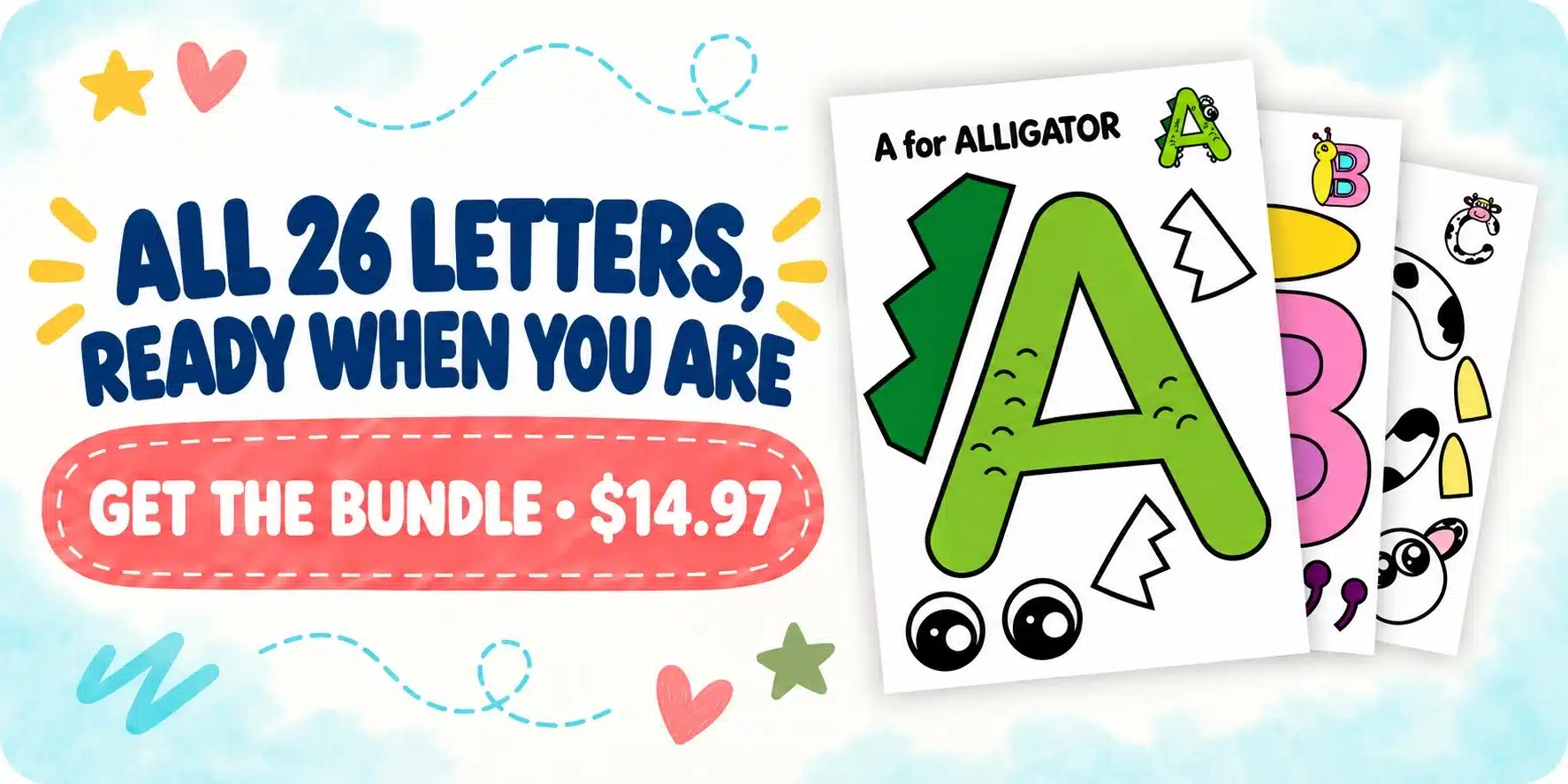 All 26 uppercase letter crafts ready to print in color and black and white — get the bundle