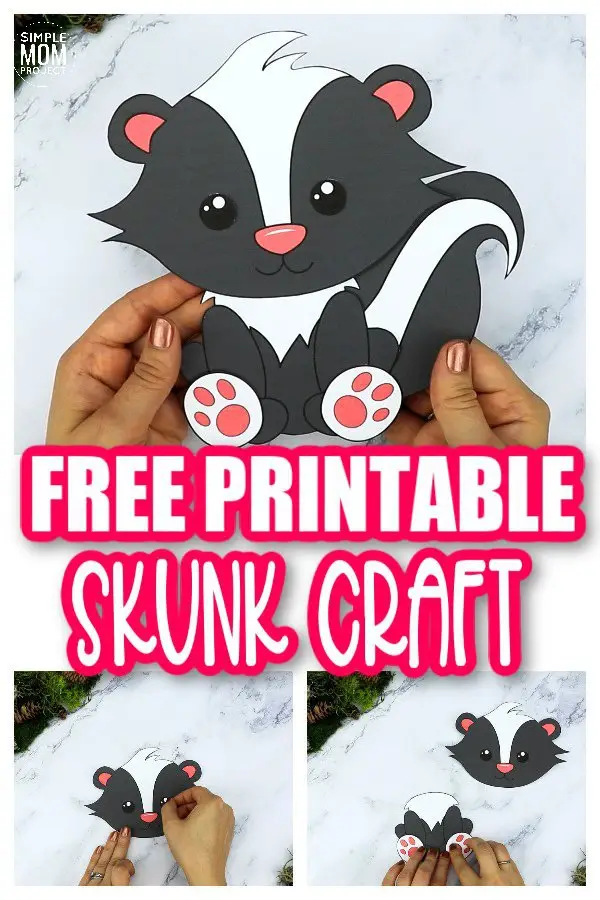 Are you looking for a way to teach the letter S to your preschooler this spring, summer or fall? Use this cute and easy skunk template to make a cut and paste woodland animal paper craft! The free printable skunk art project is perfect for kids of all ages including kindergartners. #skunk #skunkcrafts #woodlandanimals #woodlandanimalcrafts #forestanimals #LetterS #SimpleMomProject