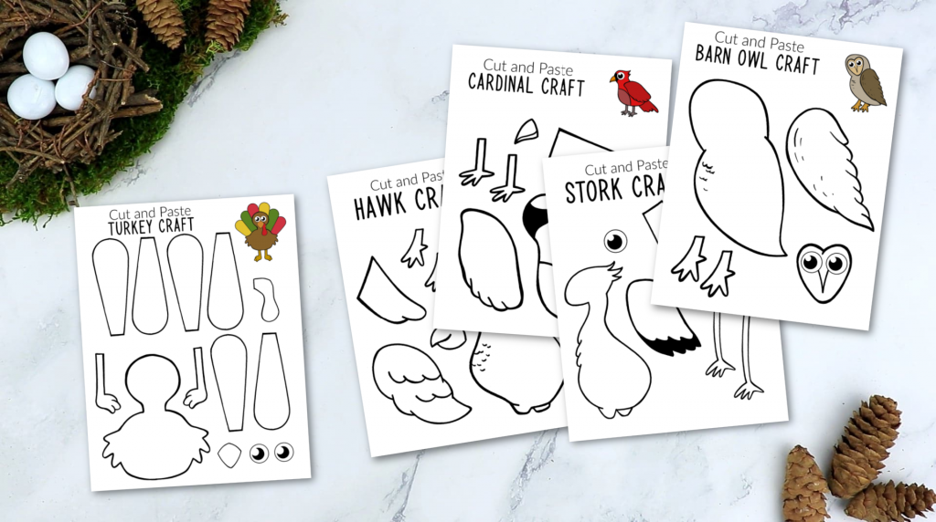Printable Cut and Paste Bird Crafts for Kids, Preschoolers and Toddlers