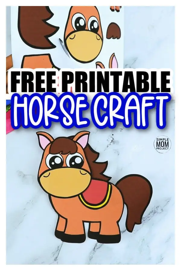Are you looking for an easy way to teach the uppercase and lowercase letter H to your preschool or kindergarten student? Use this free printable horse craft template, cut out the pieces and stick them together with a little glue. Your cowboy or farm animal lovers will adore making this simple horse craft. You can glue him on cardboard or your toddler and use brads to make him a fun movable rocking horse. Click, download and grab this free printable horse template today! #horsecraft #horsetemplate #farmanimalcrafts #SimpleMomProject