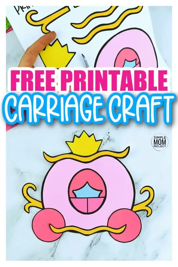 Whether it is Cinderella’s carriage or it has turned into a pumpkin, all princesses need a carriage for their royal tea party! This free printable carriage template craft is a simple and fun craft to do with kids of all ages, including preschoolers and toddlers. You can glue it to a paper plate to display on the door or you can have a simple princess wall decoration for any princess themed room. Click to download this free printable carriage template now. #carriagecraft #carriagetemplate #SimpleMomProject