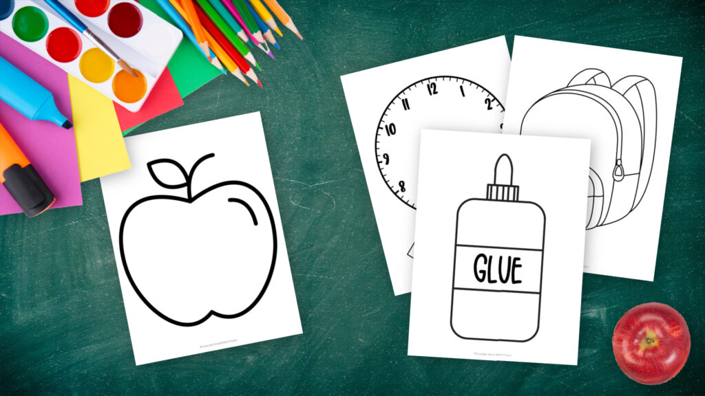 Printable School Suppy and Back to School Themed templates for elementary school teachers, students preschoolers and toddlers