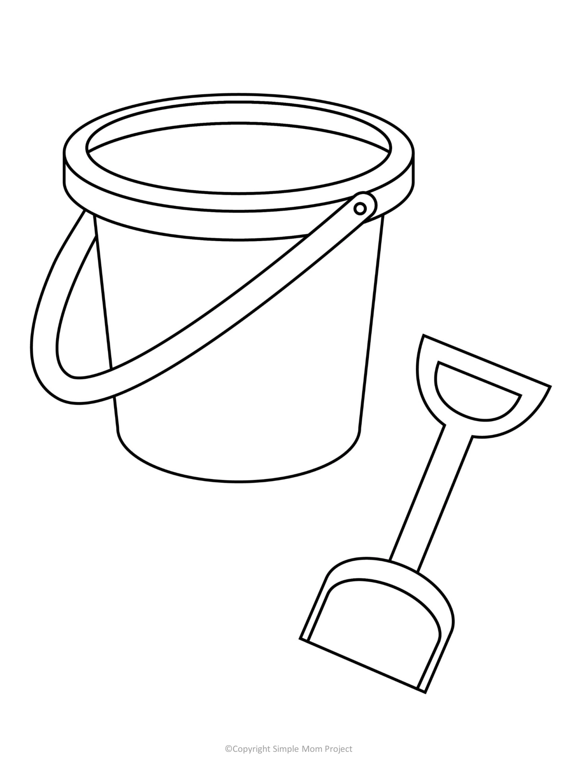 printable sand bucket and shovel template for preschoolers, toddlers and summer crafts