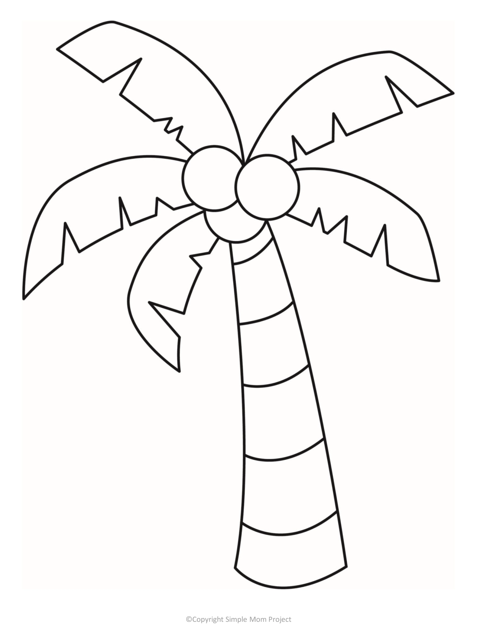 printable palm tree template for preschoolers, toddlers and summer crafts