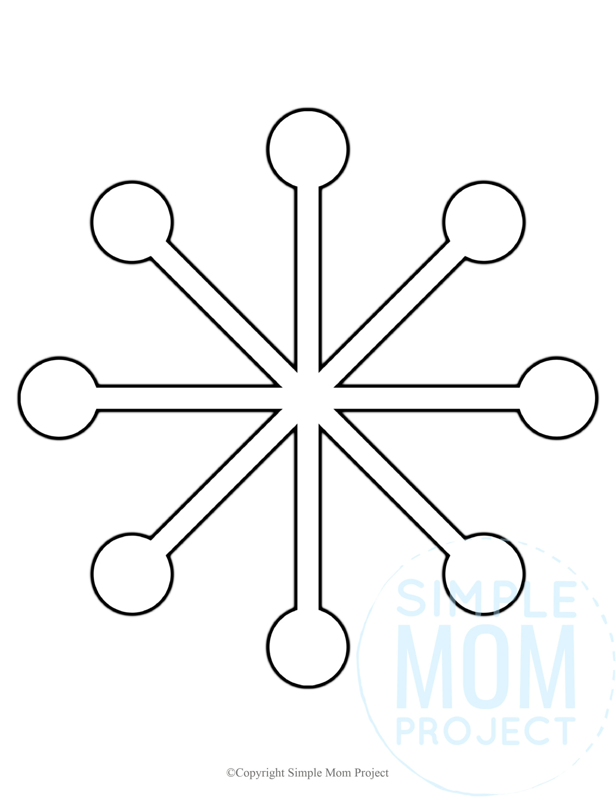 Printable Snowflake template, snowflake pattern, snowflake stencil, snowflake outline for kids winter crafts 