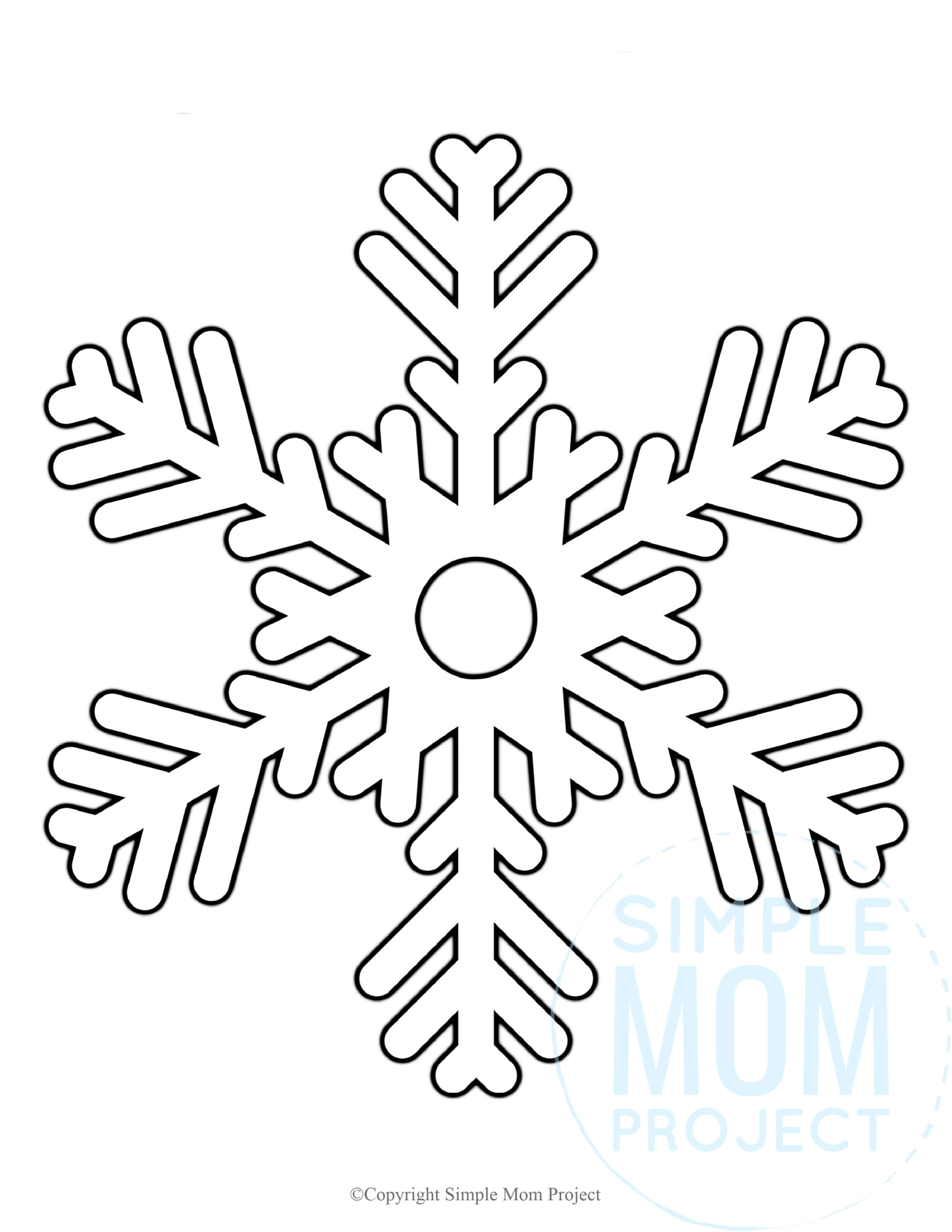 Printable Snowflake template, snowflake pattern, snowflake stencil, snowflake outline for kids winter crafts 