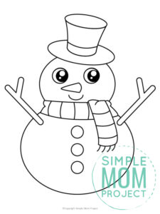 Free Printable Snowman Template coloring page for preschoolers, toddlers and kindergartners