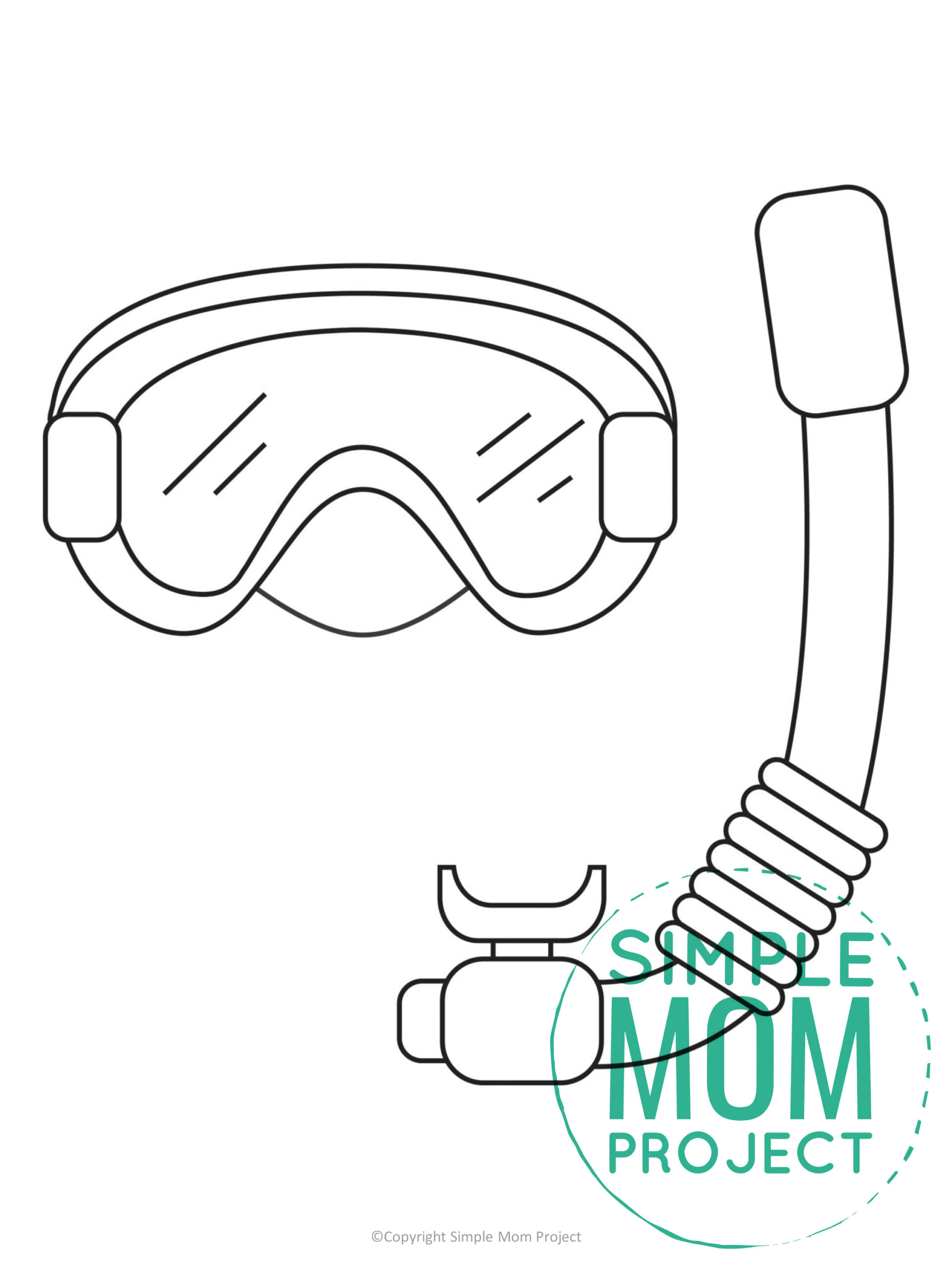 free printable snorkel template for preschoolers, toddlers and summer crafts