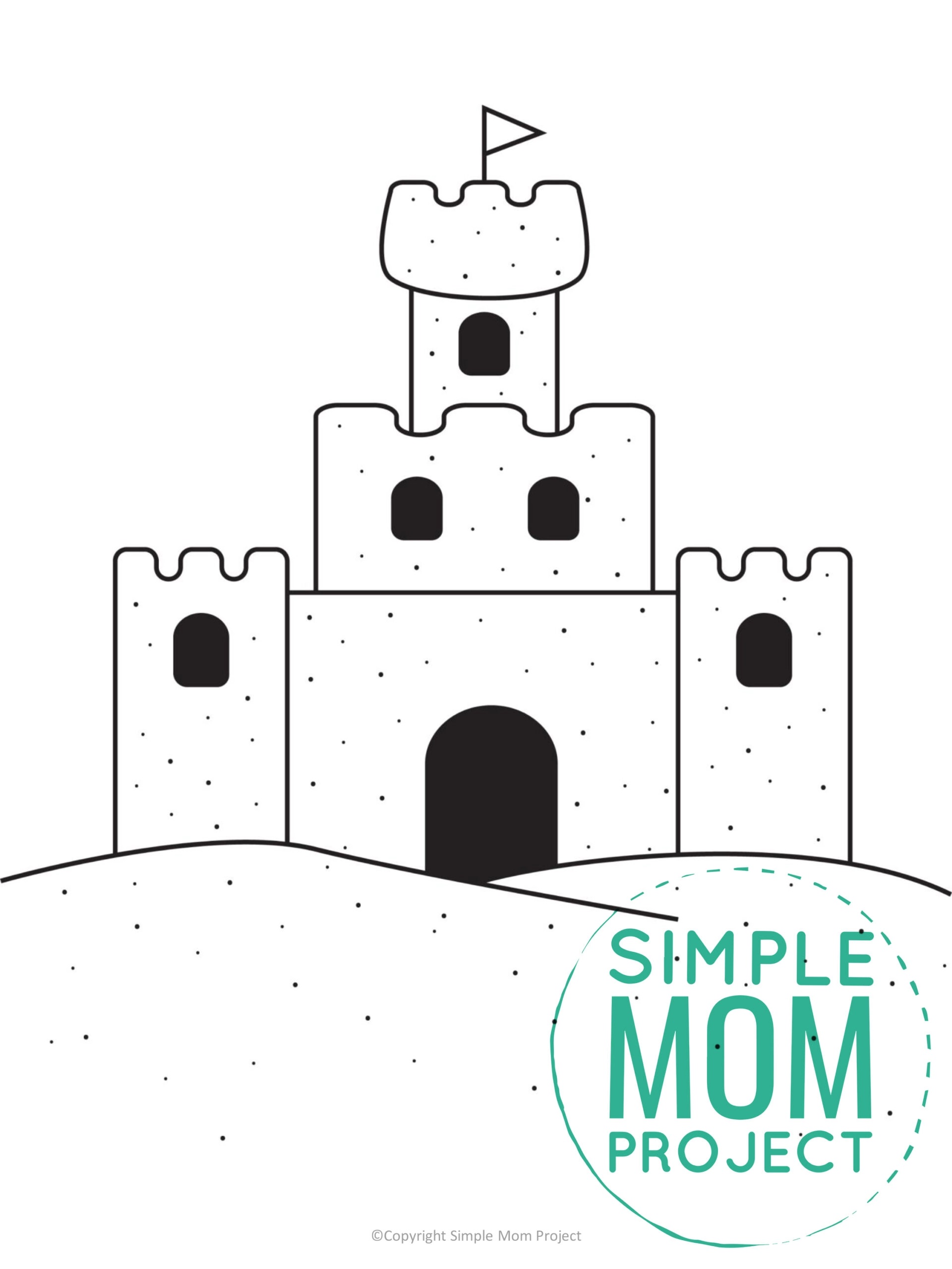 printable sand castle template for preschoolers, toddlers and summer crafts
