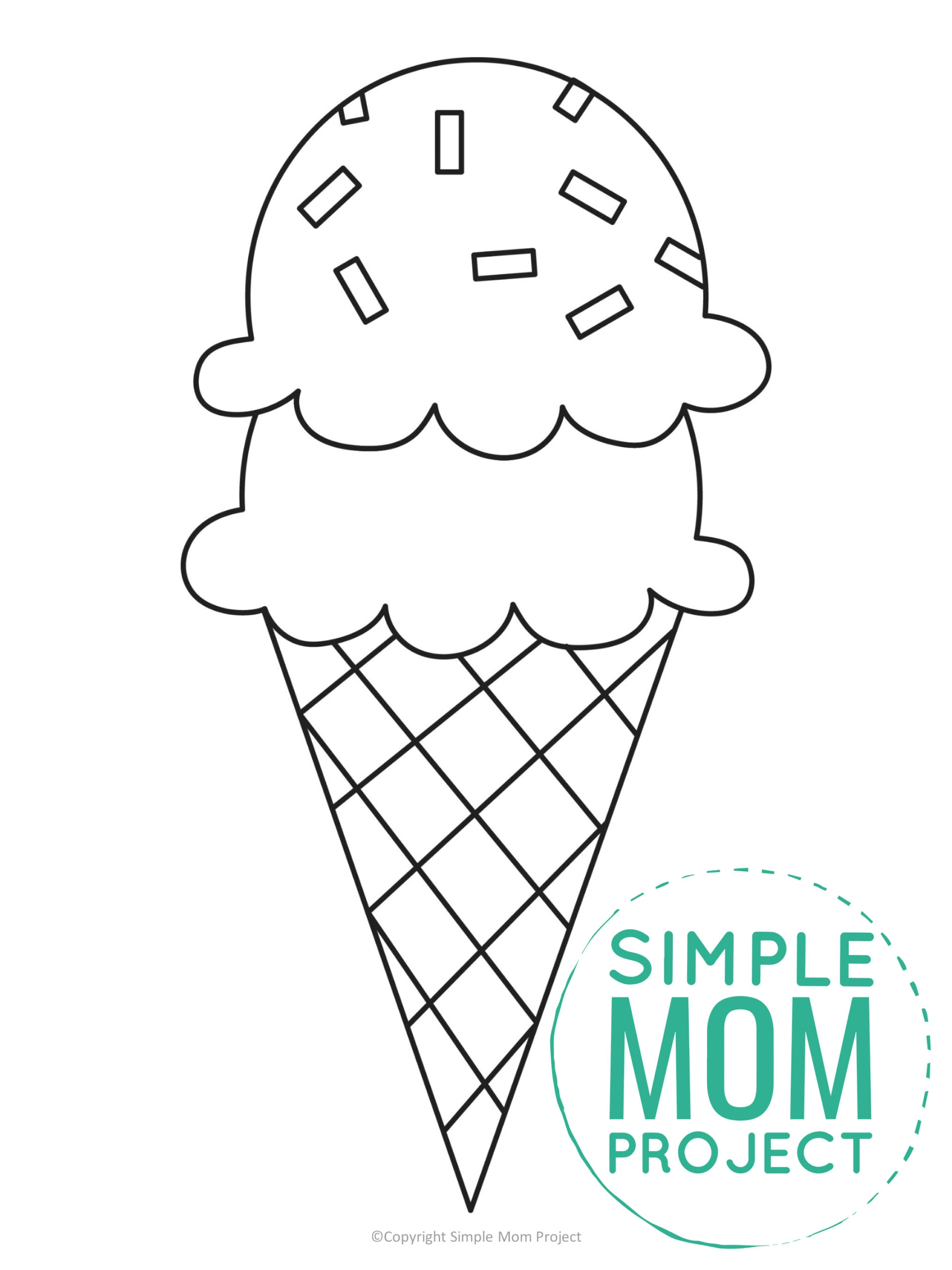 printable icecream template for preschoolers, toddlers and summer crafts