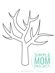 Free Printable Winter Tree Template coloring page for preschoolers, toddlers and kindergartners