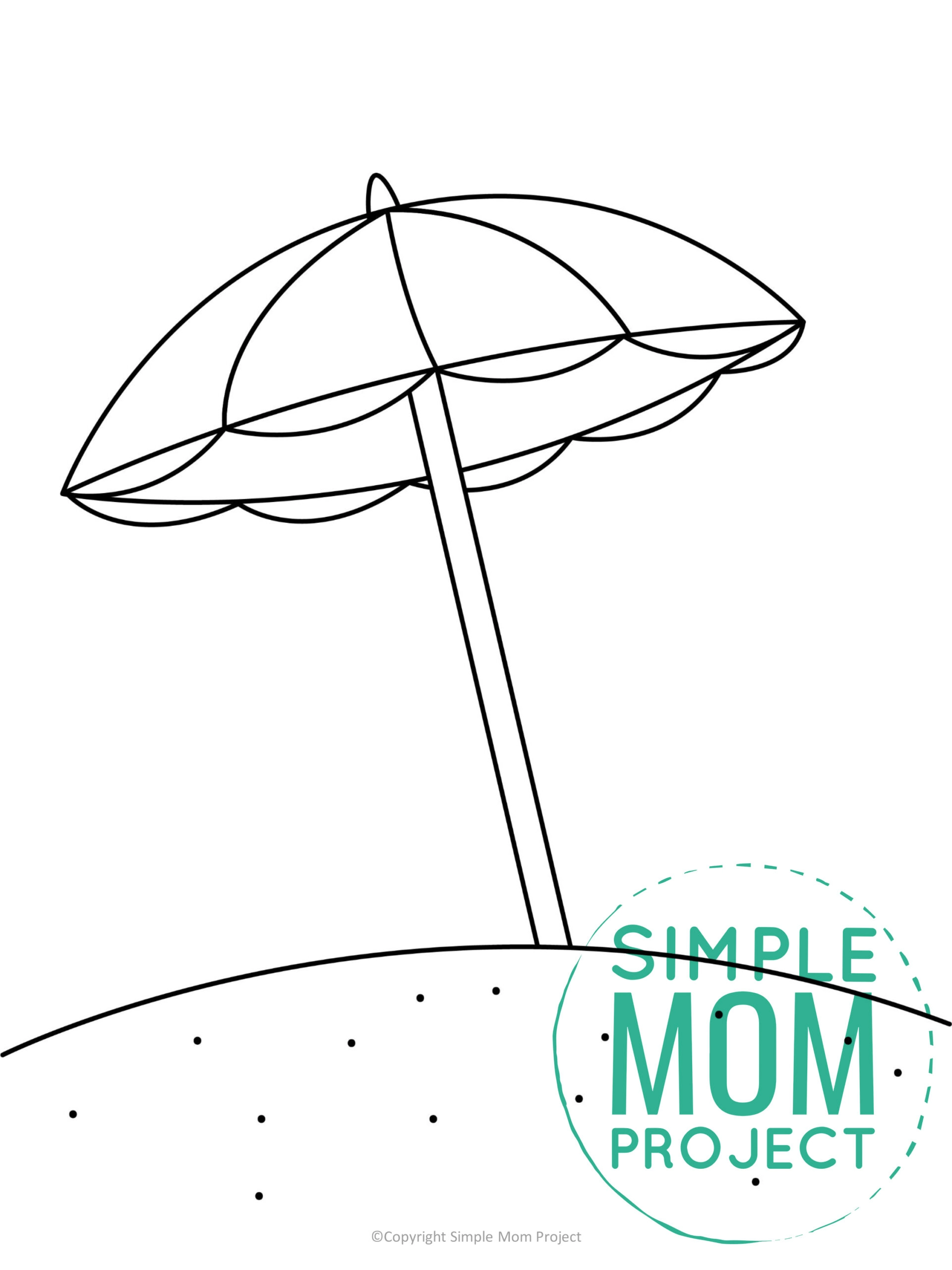 printable beach umbrella template for kids, preschoolers, and toddlers